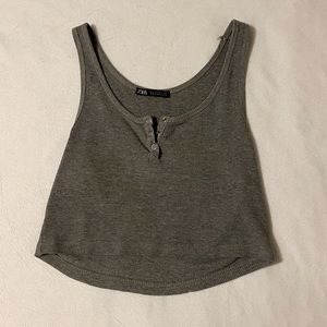 Gray, line textured, button up, tank top, crop top